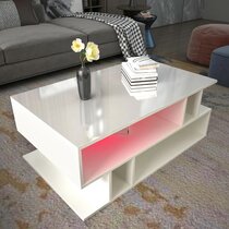 Modern High Gloss Coffee Tea Table with 4 Storage Drawers Shelving Case White