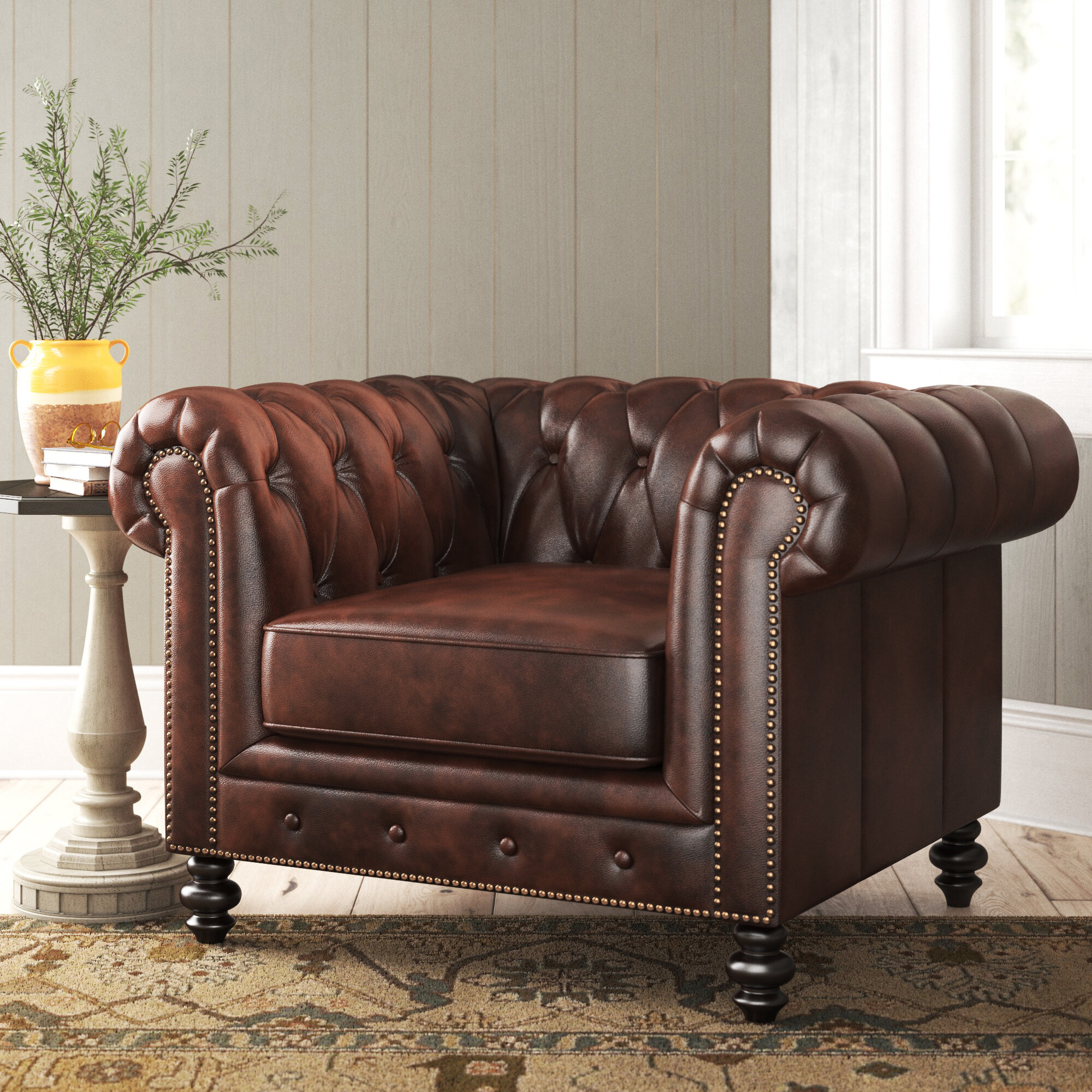 Birch Lane Eufaula 44 Wide Tufted Genuine Leather Top Grain Leather Chesterfield Chair Reviews Wayfair