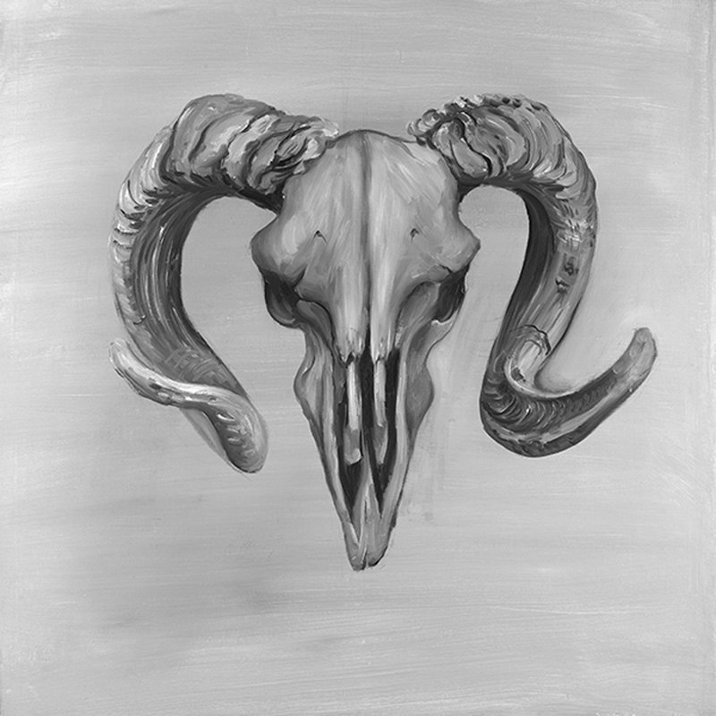 Millwood Pines Grayscale Aries Skull Oil Painting Print On