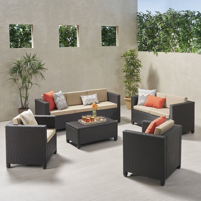 Kraemer Outdoor 5 Piece Rattan Sofa Seating Group With Cushions