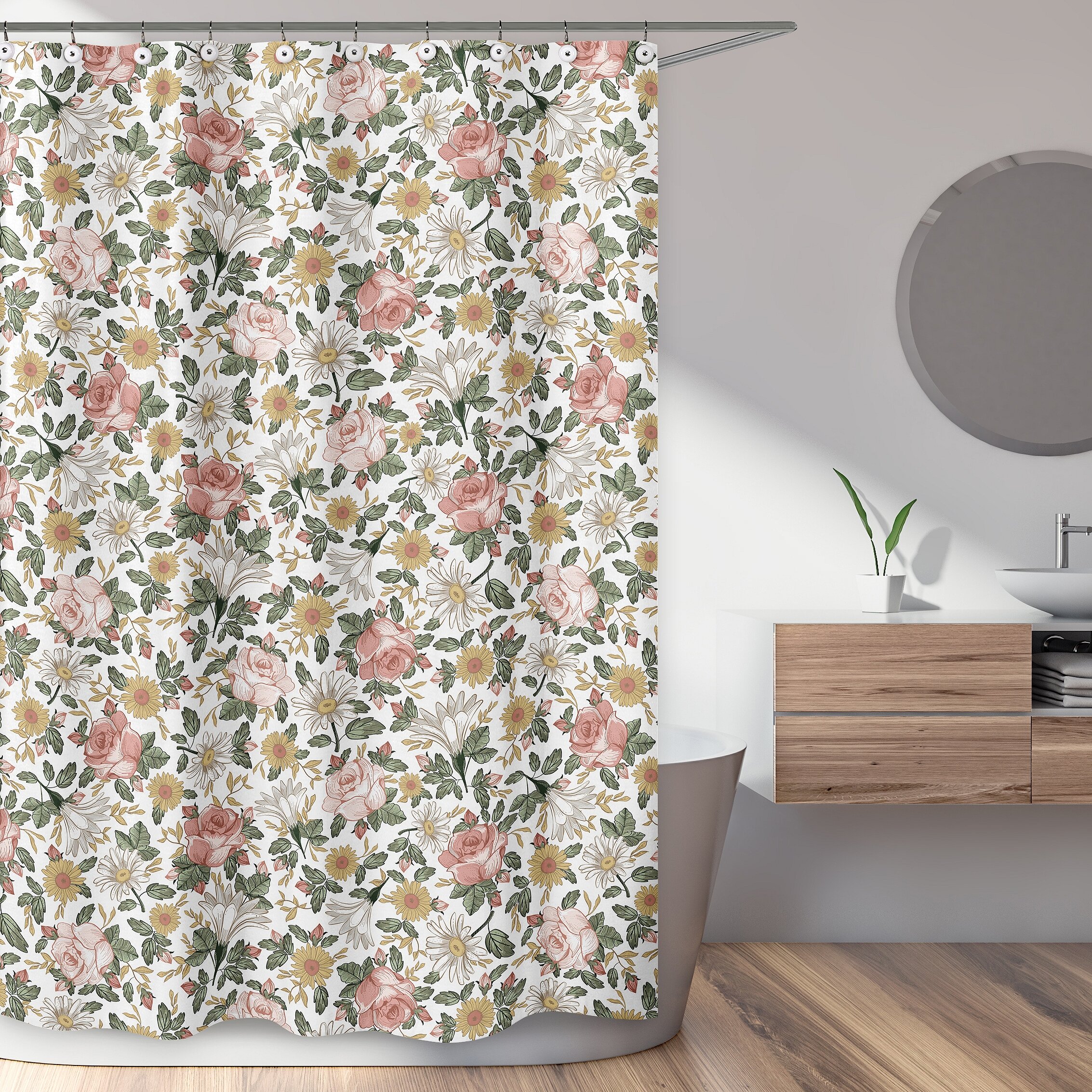 Details about   Gray Shower Curtain Curly Retro Floral Design Print for Bathroom 