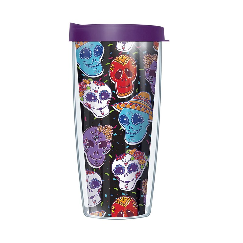 Signature Day Of The Dead Skulls Travel Tumbler With