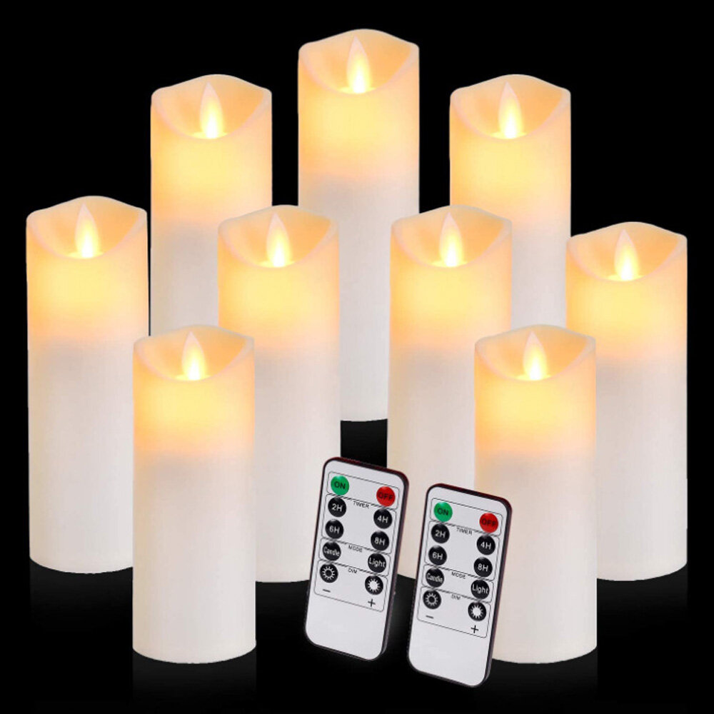 6 FLICKERING FLAMELESS LED PILLAR CANDLES Realistic Home Decor Timer Light 2-9'