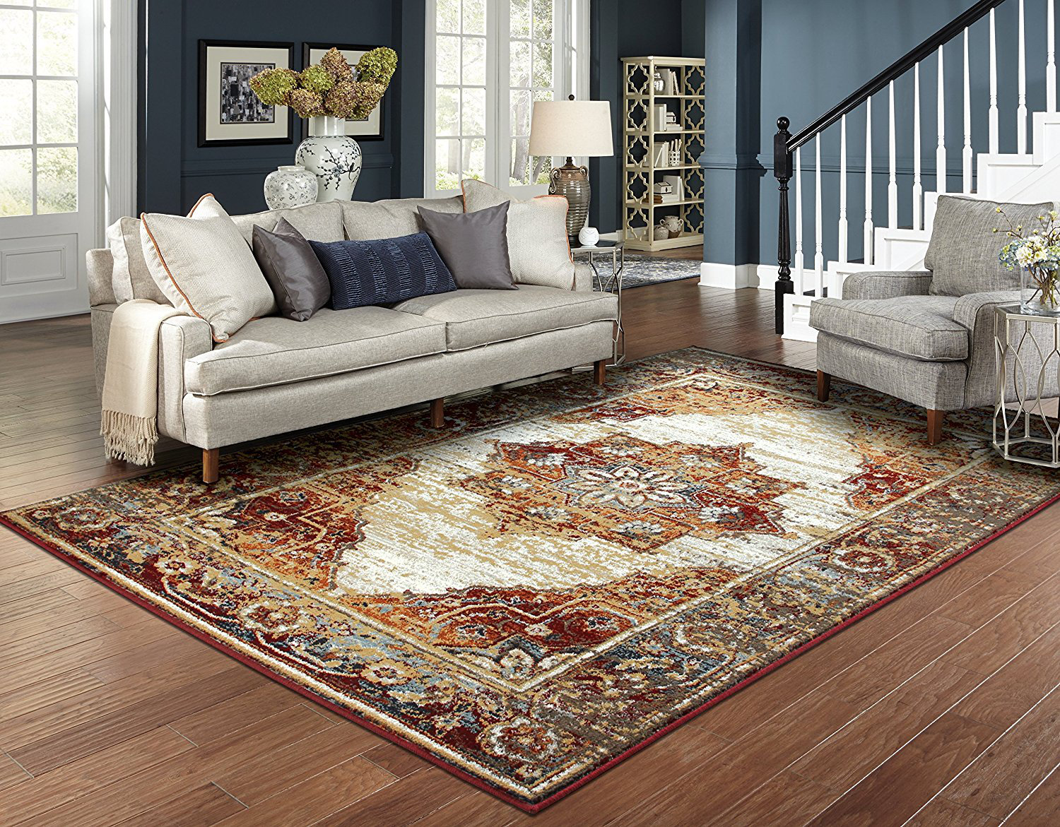 Bungalow Rose Modern Blue Grey Beige Transitional Area Rug