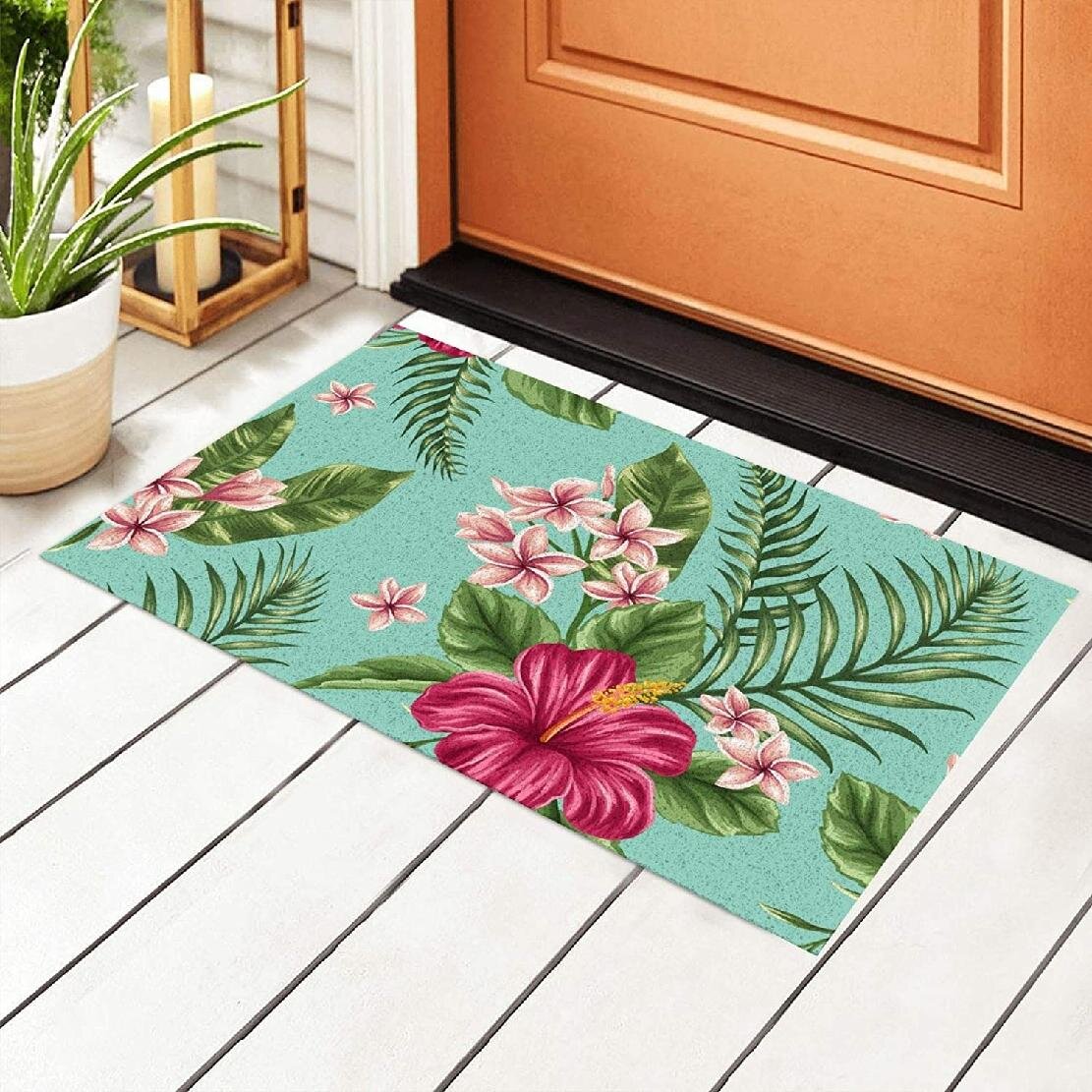 Tropical Leaves Kitchen Floor Mats Non Slip Holiday Rugs Small Area Rug for Living Room Bathroom Porch