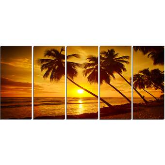 Designart Beach Sunset In Island Barbados 5 Piece Wall Art