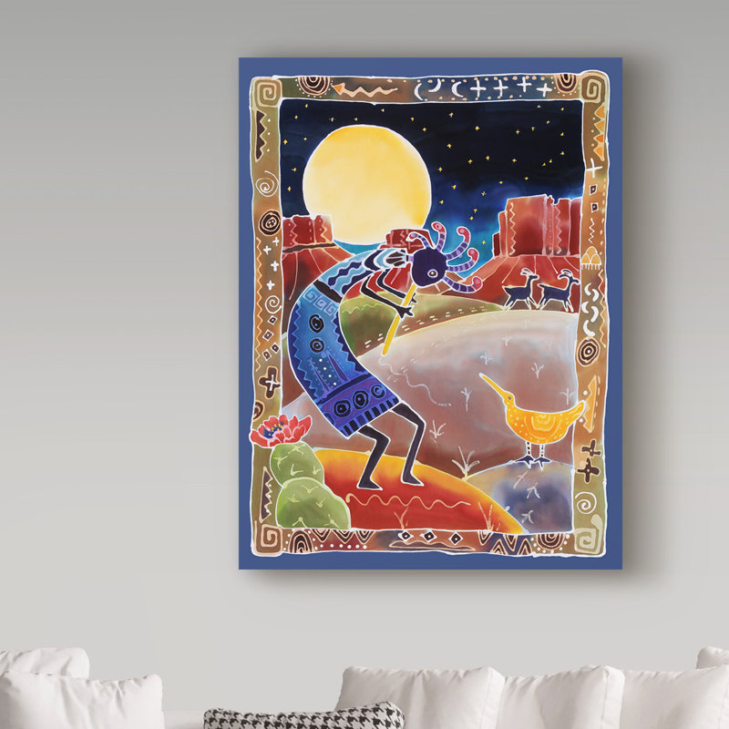 Trademark Art Kokopelli Sings Up The Moon Acrylic Painting Print On Wrapped Canvas Reviews Wayfair