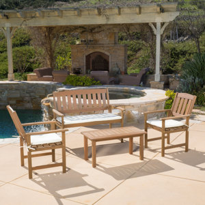 Carson Wood 4 Piece Bench Seating Group with Cushion