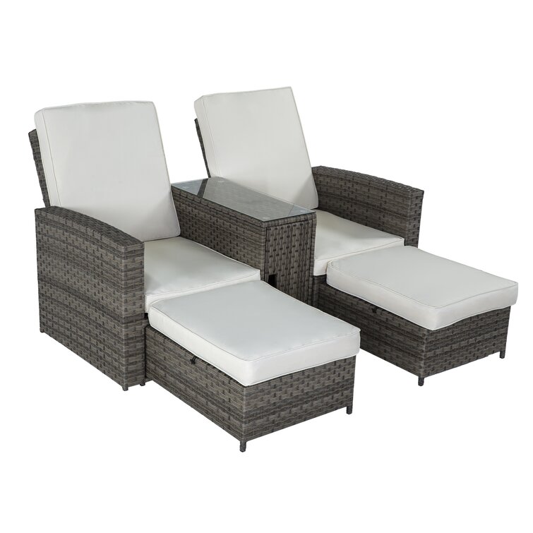 Poly Rattan Sofa Garden Lounger Furniture Recliner Conservatory Outdoor Wicker 