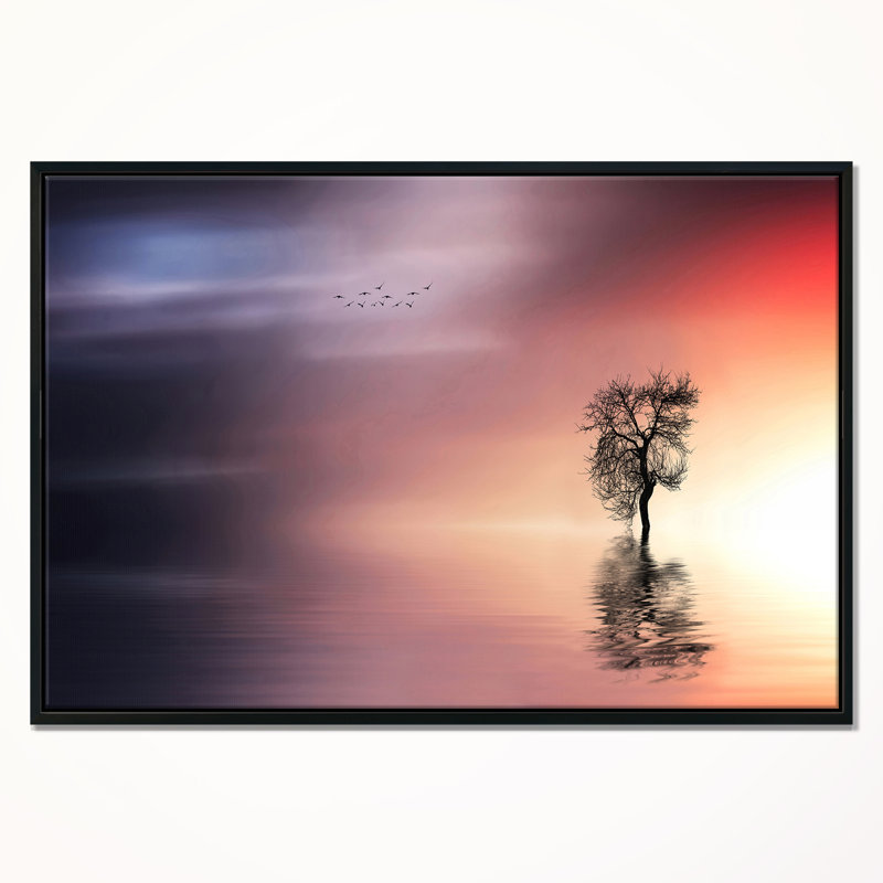 East Urban Home Solitude Tree And Flying Birds Framed Graphic Art Print On Wrapped Canvas Wayfair