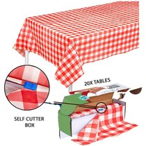 Rectangle Tablecloth Square Grid Red Table Cloth Picnic Table Cover Vinyl Fabric Holiday Tablecloths for Kitchen Outdoor Camping Desk Cover Party Decor 60 x 108 Inch 