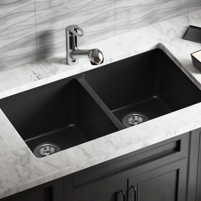 Granite Composite 32 L X 19 W Double Basin Undermount Kitchen Sink With Basket Strainers Granite Composite 32 L X 19 W Double Basin Undermount Kitchen Sink With Basket Strainers