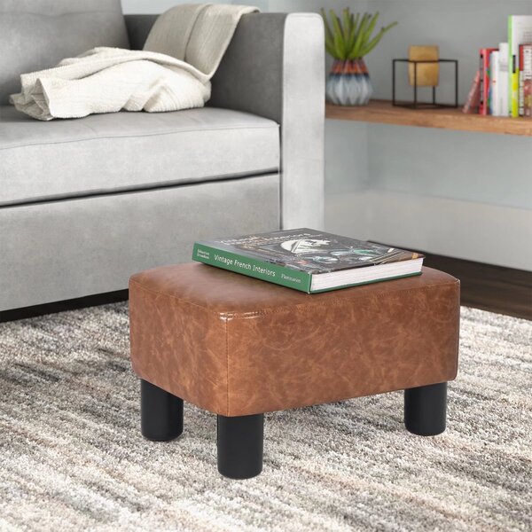 PU Leather Button Top Foot Stool Seat Footrest Footstool With Rustic Look legs 