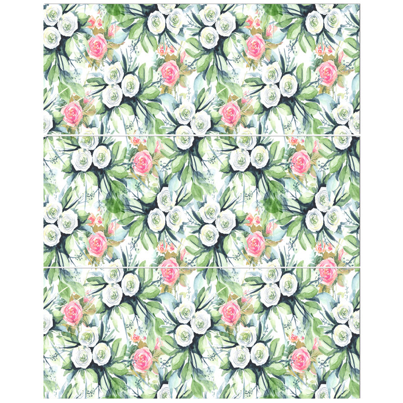 East Urban Home Blue Purple White Abstract Floral Pattern Oil