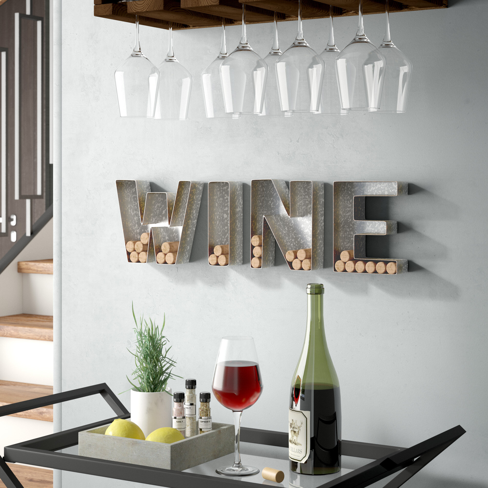 Ivy Bronx 4 Piece Wine Letter Set Cork Holder Wall Decor Set