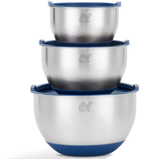 Includes Salad Bowls of 1L Non-Slip Silicone Base & Lids Making Salads & Storage 1.5L Velaze Set of 5 Stainless Steel Mixing Bowls 3L Container with Grater 2L Perfect for Baking 5L 