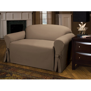 Tie Cotton Blend Box Cushion Sofa Slipcover by Three Posts