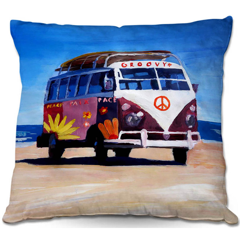 Bay Isle Home Brinkley Couch Groovy Peace Vw Bus Throw Pillow Wayfair