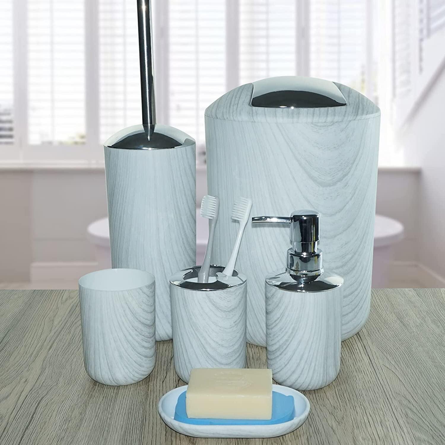 set/6Pc Bathroom Accessory Set Bin Soap Dish Dispenser Tumbler Toothbrush Holder