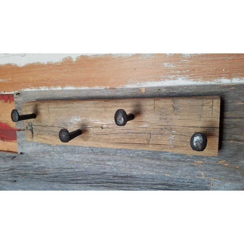 Antique Beams And Boards Barn Beam Coat Rack With Railroad Spikes