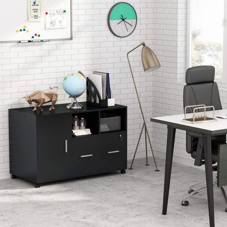 Inbox Zero Tribesigns Large File Cabinet With Lock And Drawer Modern Mobile Lateral Filing Cabinet Printer Stand Legal Letter A4 Size With Wheels And Storage Shelves For Home Office Black Wayfair
