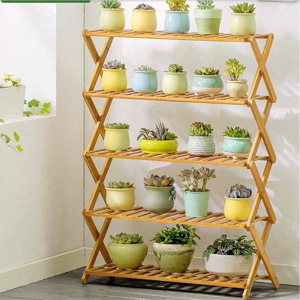 4 Tier Plant Stand in Teak Wood for Displaying Potted Plants Book 27.5/"W x 29/"H