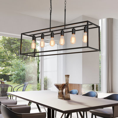 Barineau 6 Lights 38" Rectangle Vintage Pendant Light Loft Style Lamp For Dinning Room,Resturant
