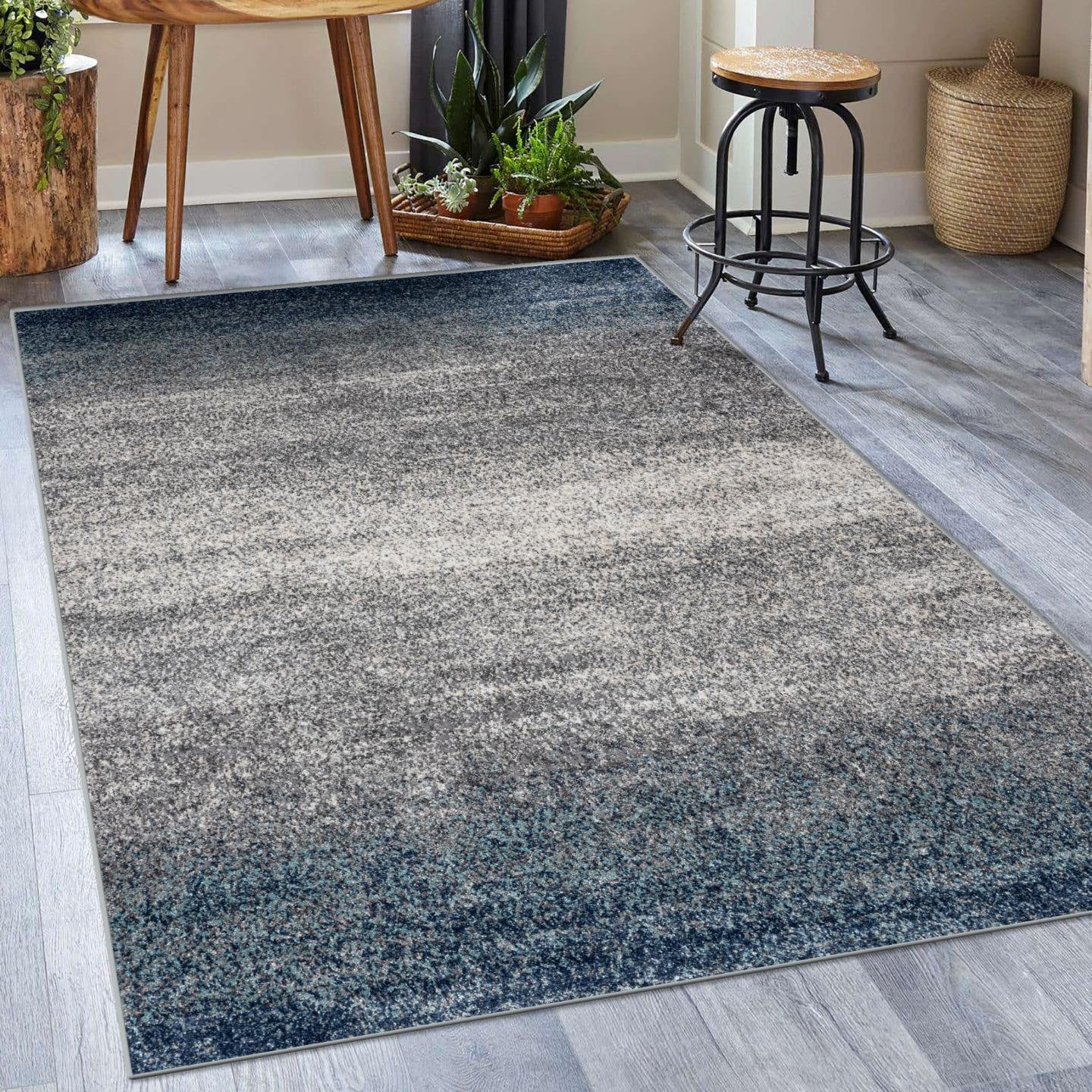 17 Stories Sabahat Power Loom Performance Blue Rug & Reviews | Wayfair