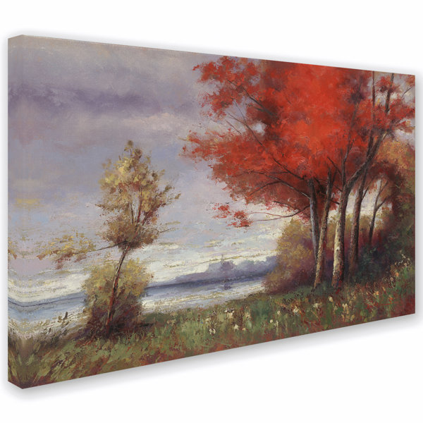 Trademark Art Landscape With Red Trees Painting Print On Wrapped