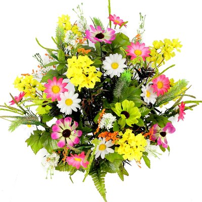 Full Blooming Mixed Flowers Bush Charlton Home® Flower Color: Velvet/Kiwi/Violet/Yellow