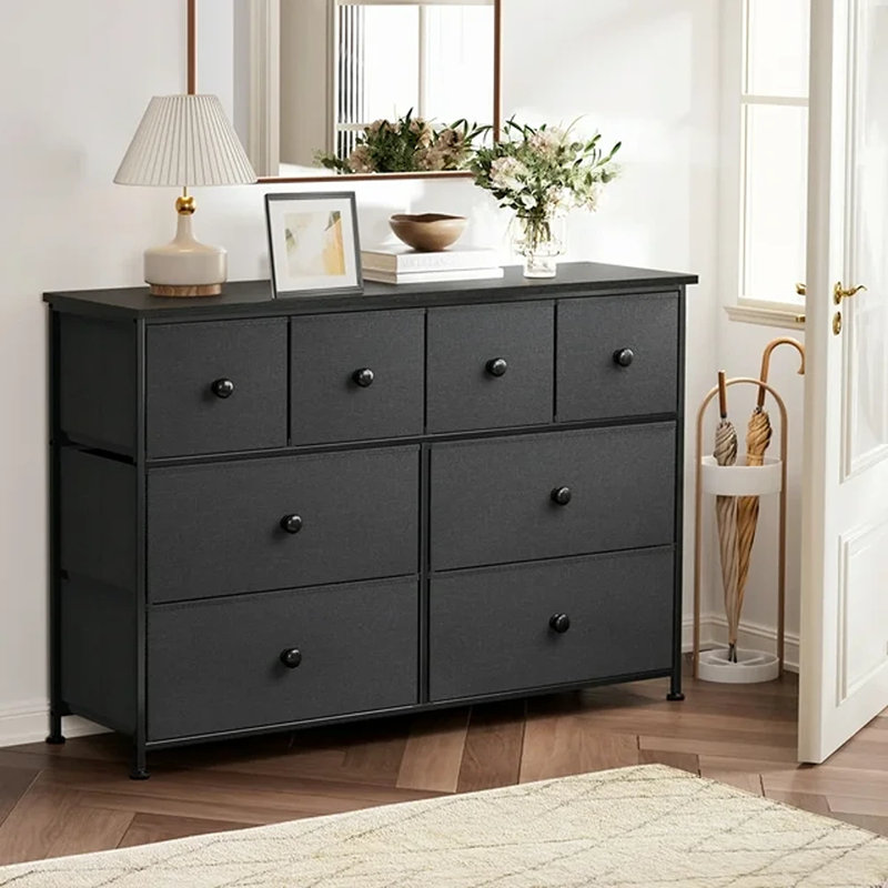 Ojaswi 8-drawer Dresser, Fabric Storage, Chest of Drawers for Bedroom Color: Black Gray