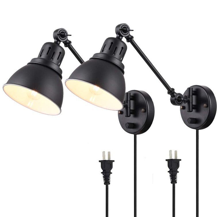 E26 Base,Bulbs not Included 3 Pack Plug in Wall Sconce,Swing Arm Wall Lamp with On/Off Switch,Black Industrial Vintage Wall Mounted Lighting Fixture for Bedside,Bedroom,Reading Lamp 