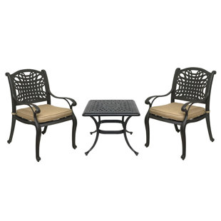 Go to store & view more images Champigny 3 Piece Bistro Set with Sunbrella Cushions by Fleur De Lis Living