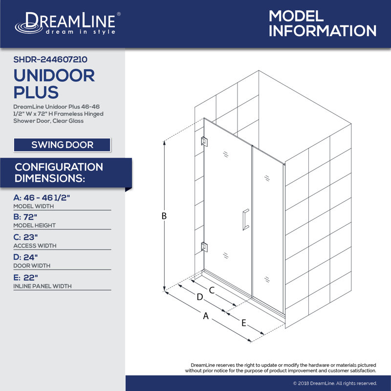 Dreamline Unidoor Plus 72 X 46 5 Hinged Frameless Shower Door With Unidoor Plus 72 X 46 5 Hinged Frameless Shower Door With Clearmax Technology