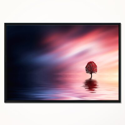 'Astonishing Lonely Tree with Birds'Graphic Art East Urban Home Format: Floater Framed Canvas, Size: 14