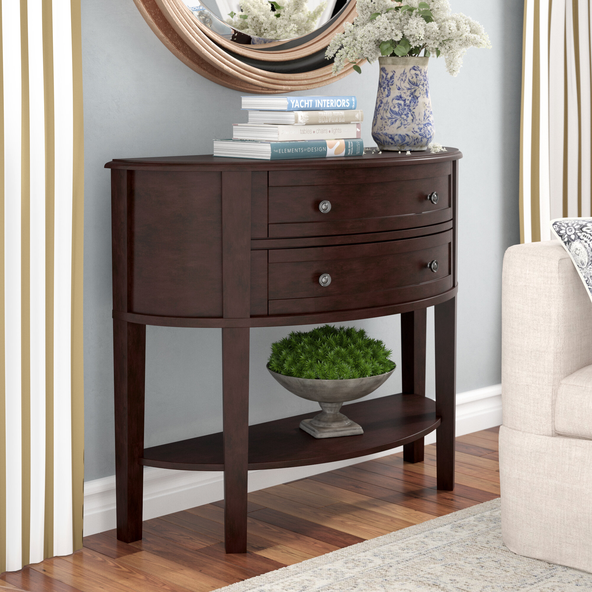 half moon console table with storage