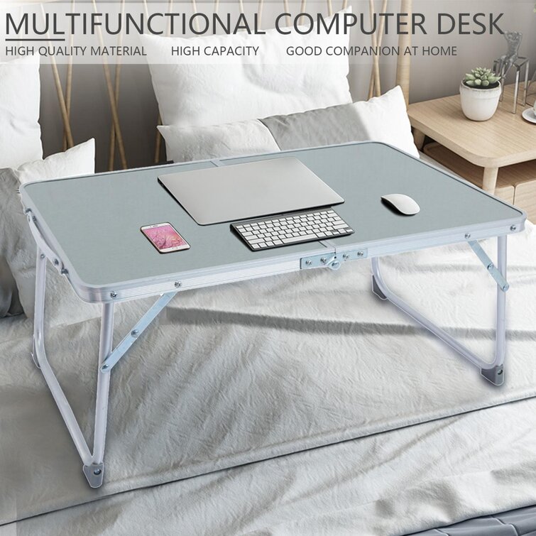 Superjare Bed Desk Foldable Laptop Table Breakfast Serving Bed Tray Folds in Half w Inner Storage Space Portable Mini Picnic Table & Ultra Lightweight Gray
