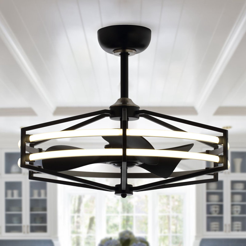 Orren Ellis 30 Varna 3 Blade Led Caged Ceiling Fan With Remote Control Wayfair