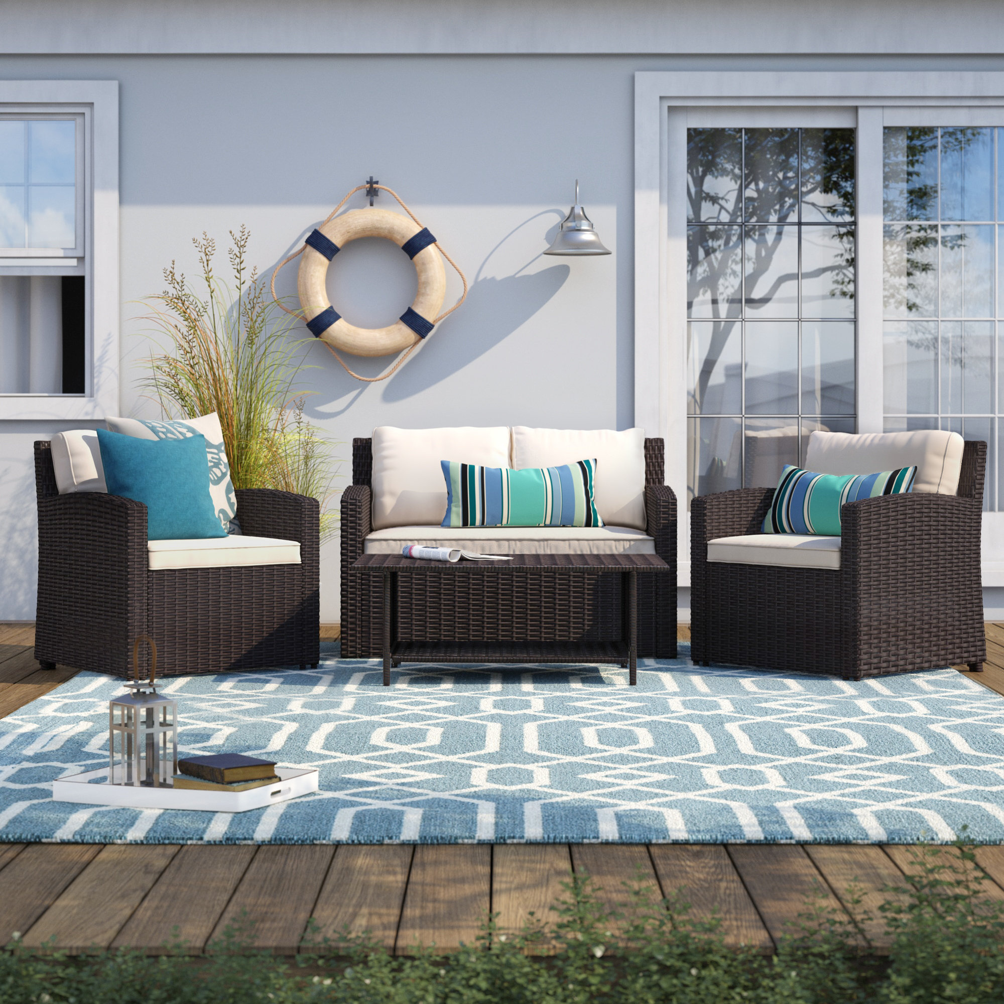Longshore Tides Kingsbury 4 Piece Rattan Sofa Seating Group With Cushions Reviews Wayfair