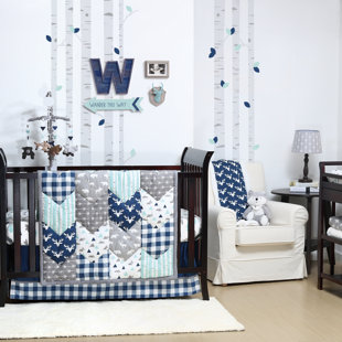 mint and navy crib bedding