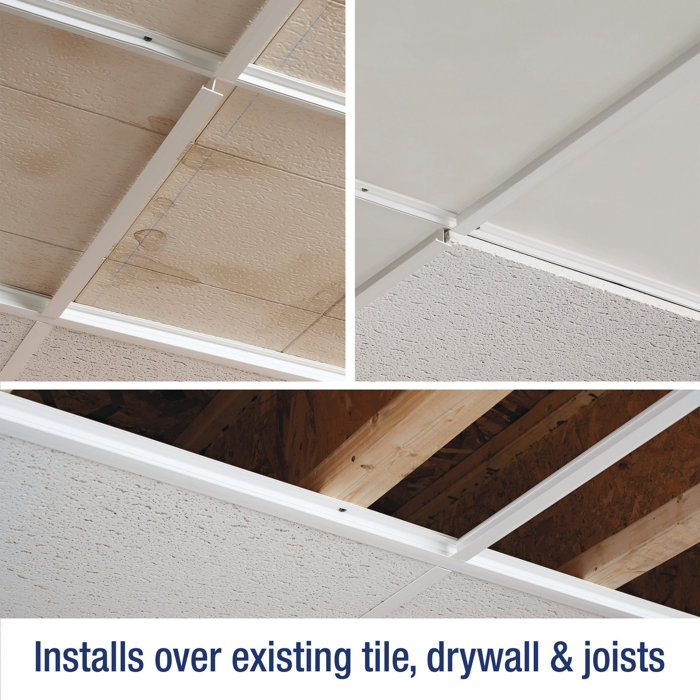 Ceilingmax Vinyl Surface Mount Ceiling Grid Kit In Smoked Pewter