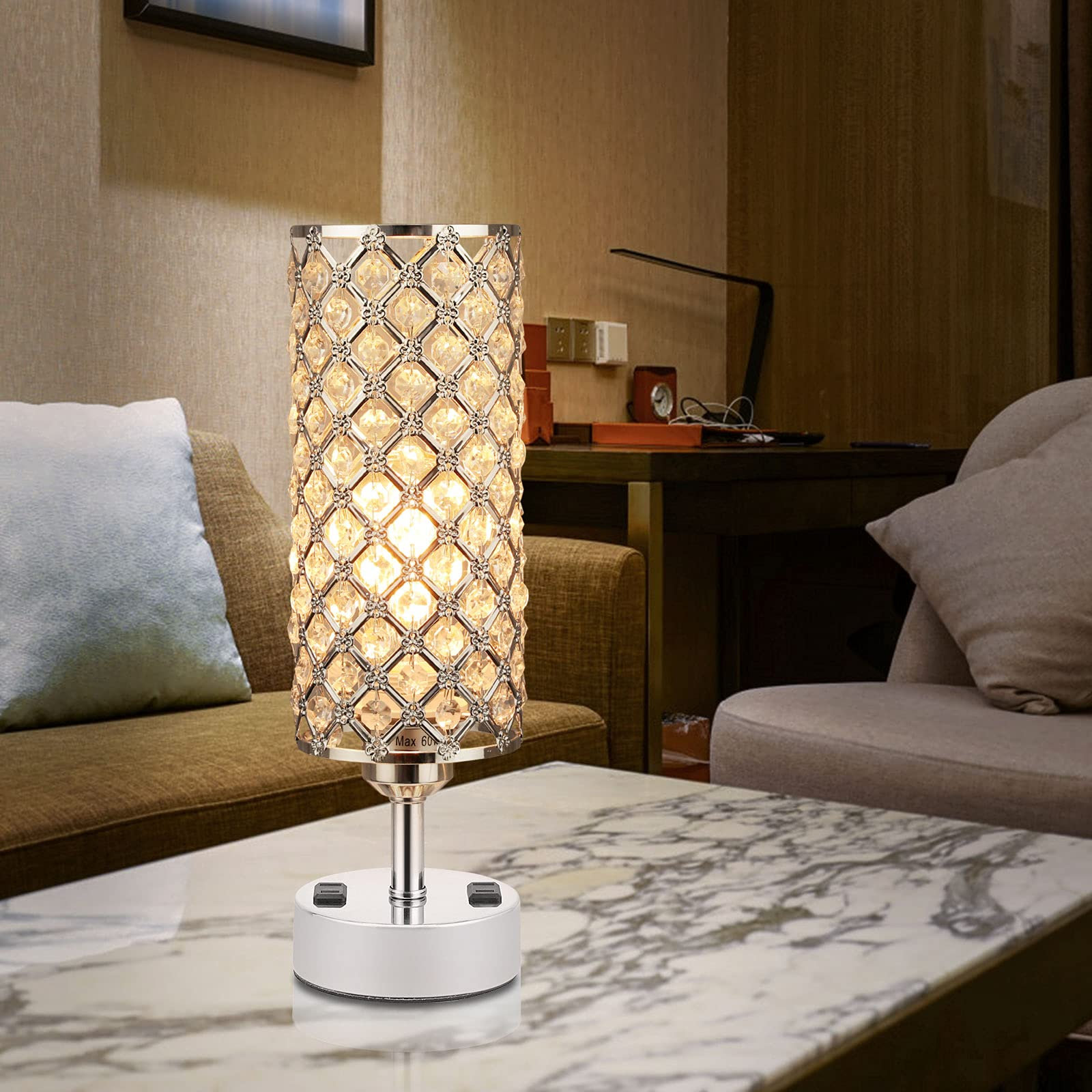 Crystal Table Lamp Nightstand Light Room Desk Lamp For Bedroom Valentines US Sto 