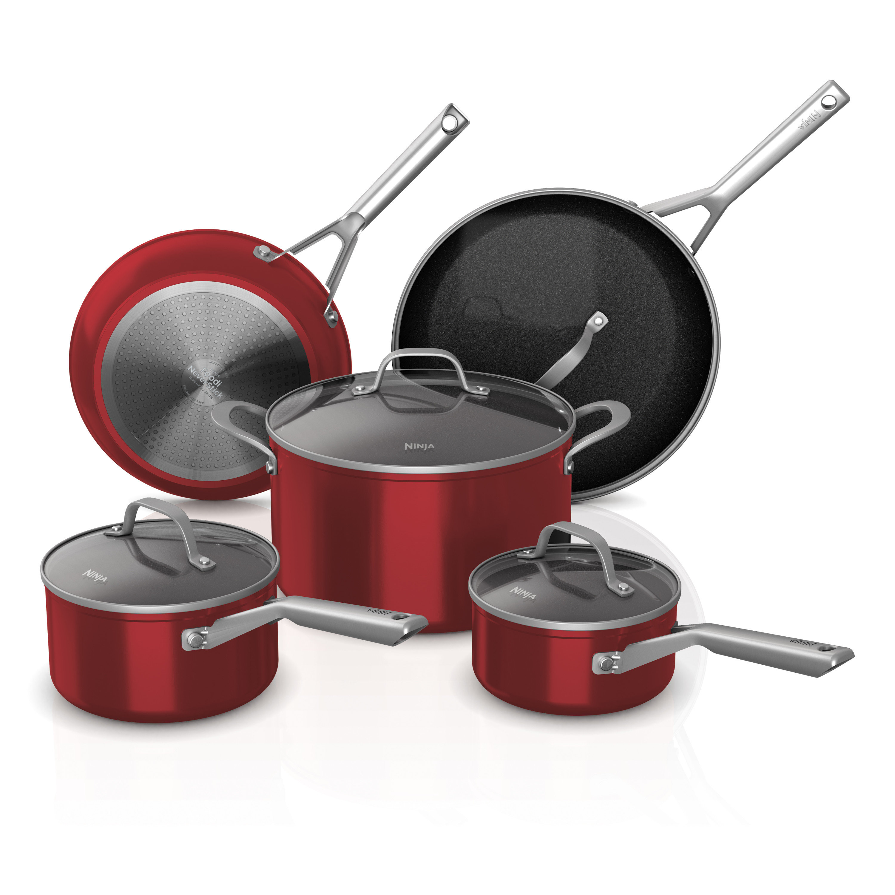 Ninja Foodi Neverstick Essential 9Piece Cookware Set, Red & Reviews
