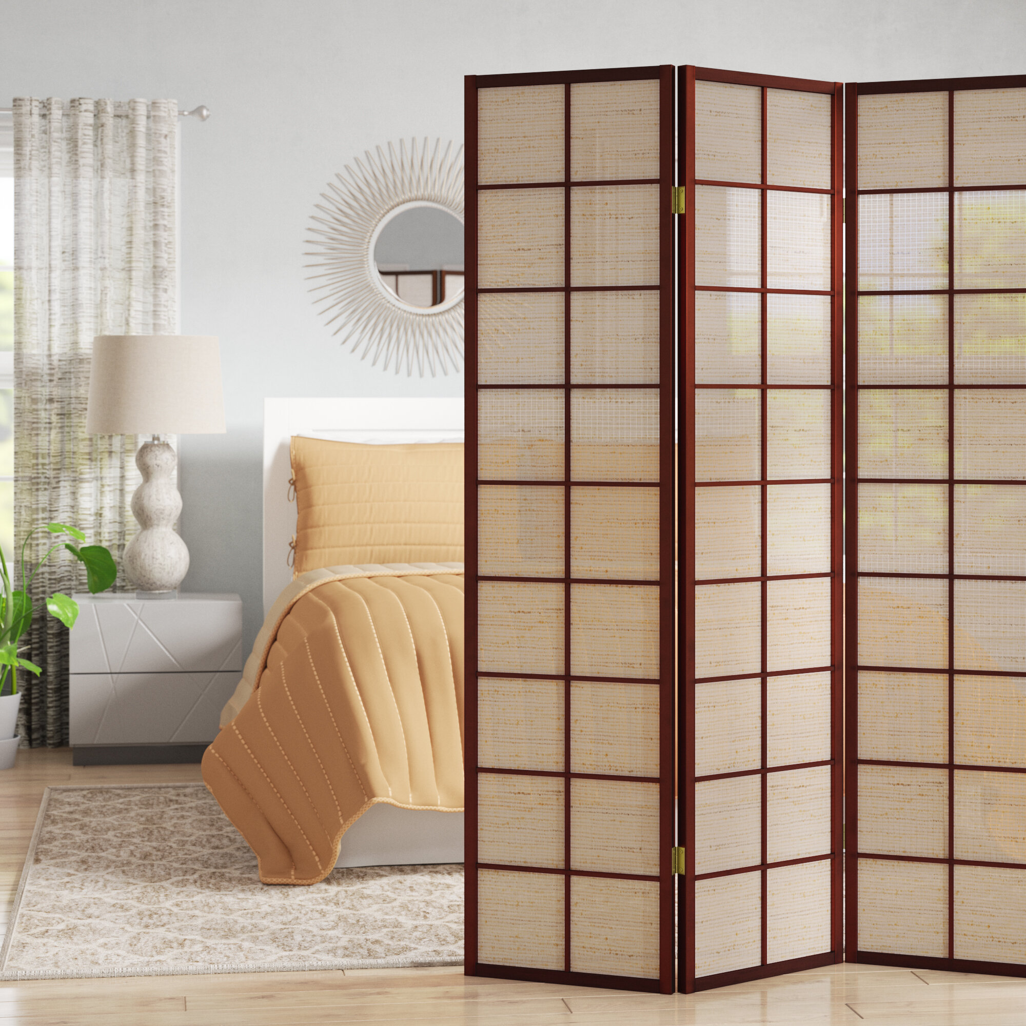 4 Panel Folding Shoji Room Divider Screen with Pine Wood Frame 3 Style US