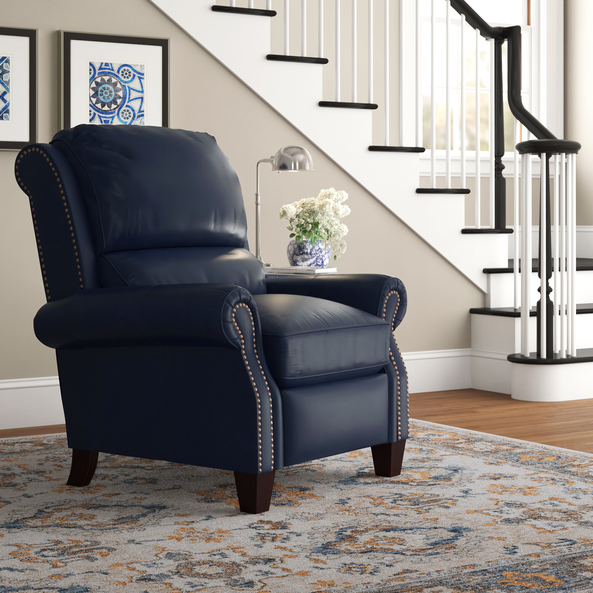 wayfair blue leather recliner