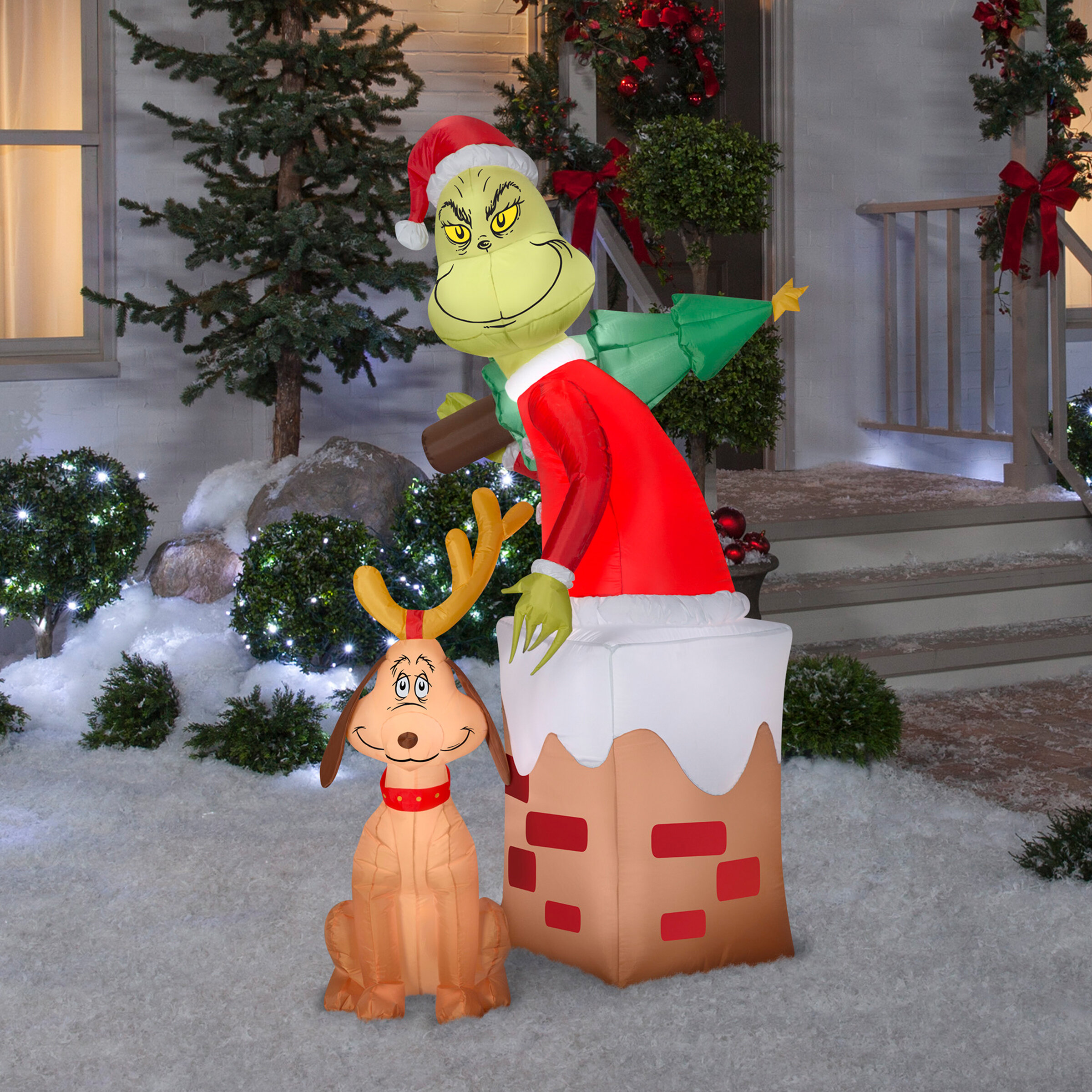 National Tree Company Dr.Seuss Grinch in a Chimney with Max Inflatable ...