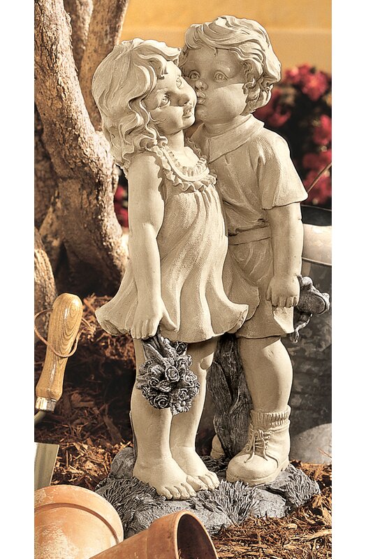 Young Sweethearts Kissing Children Garden Statue