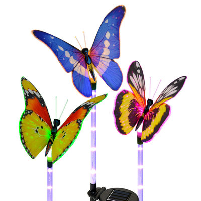 Garden Solar Lights Outdoor, 3 Pack Butterfly Solar Flower Lawn Lamp With Multi-color Changing Led Lights, Waterproof Light Sensor Solar Butterfly Lig