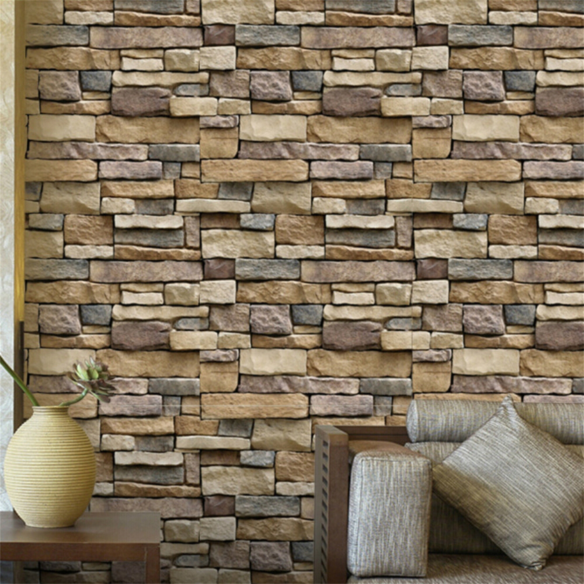 3D Grey Brick Stone Effect Feature Wallpaper Wall Sticker Roll Home Art Decor 