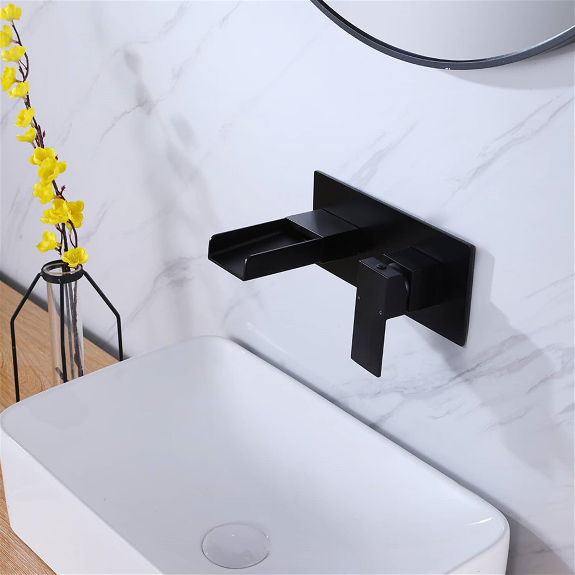 Bathroom Faucet Black Deck Mounted Waterfall Spout Single Handle Basin Mixer Tap 